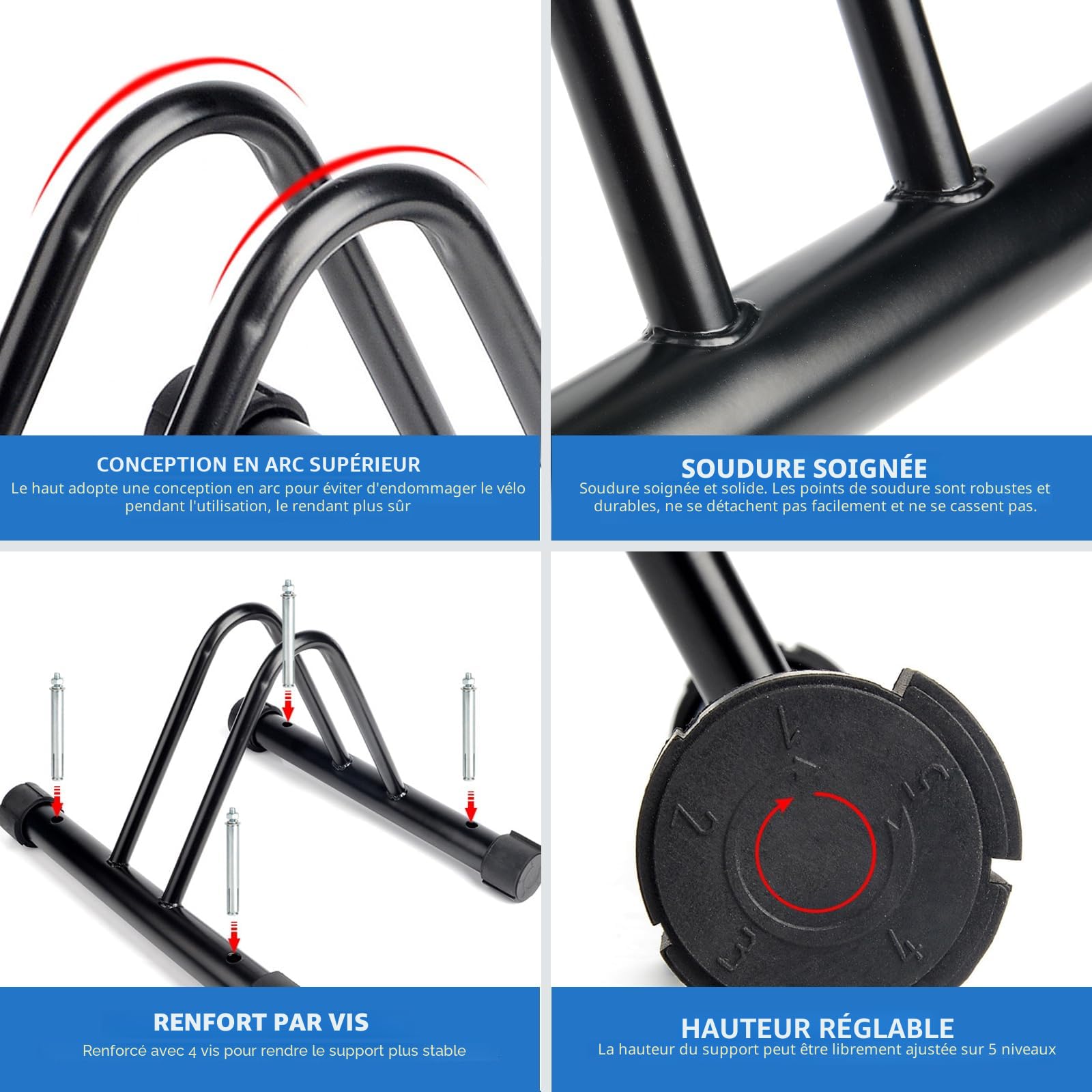 ENGWE MTB Support de vélo en métal pour extérieur, rangement de vélos, support de stationnement au sol, support de rangement pour vélo pour garage ou remise (station pour 3 vélos)