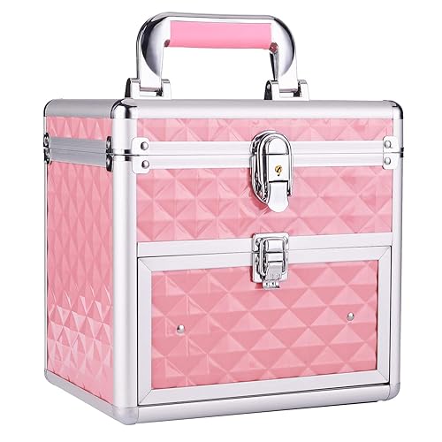 Frenessa Organizador de esmalte de uñas estuche de viaje caja de almacenamiento de accesorios de manicura caja de maquillaje con llaves de espejo