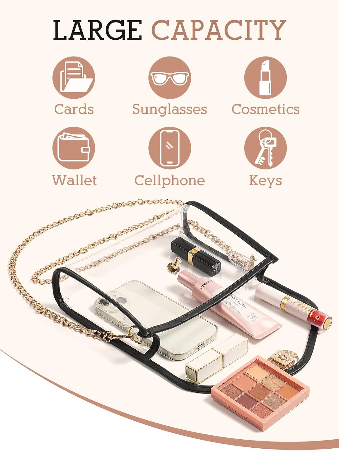 Clear Bag for Stadium Events Clear Crossbody Bag Stadium Approved | Durable PVC, Stadium Approved, with Turn Lock Closure, Waterproof, Adjustable strap, Suitable for stadium concerts games