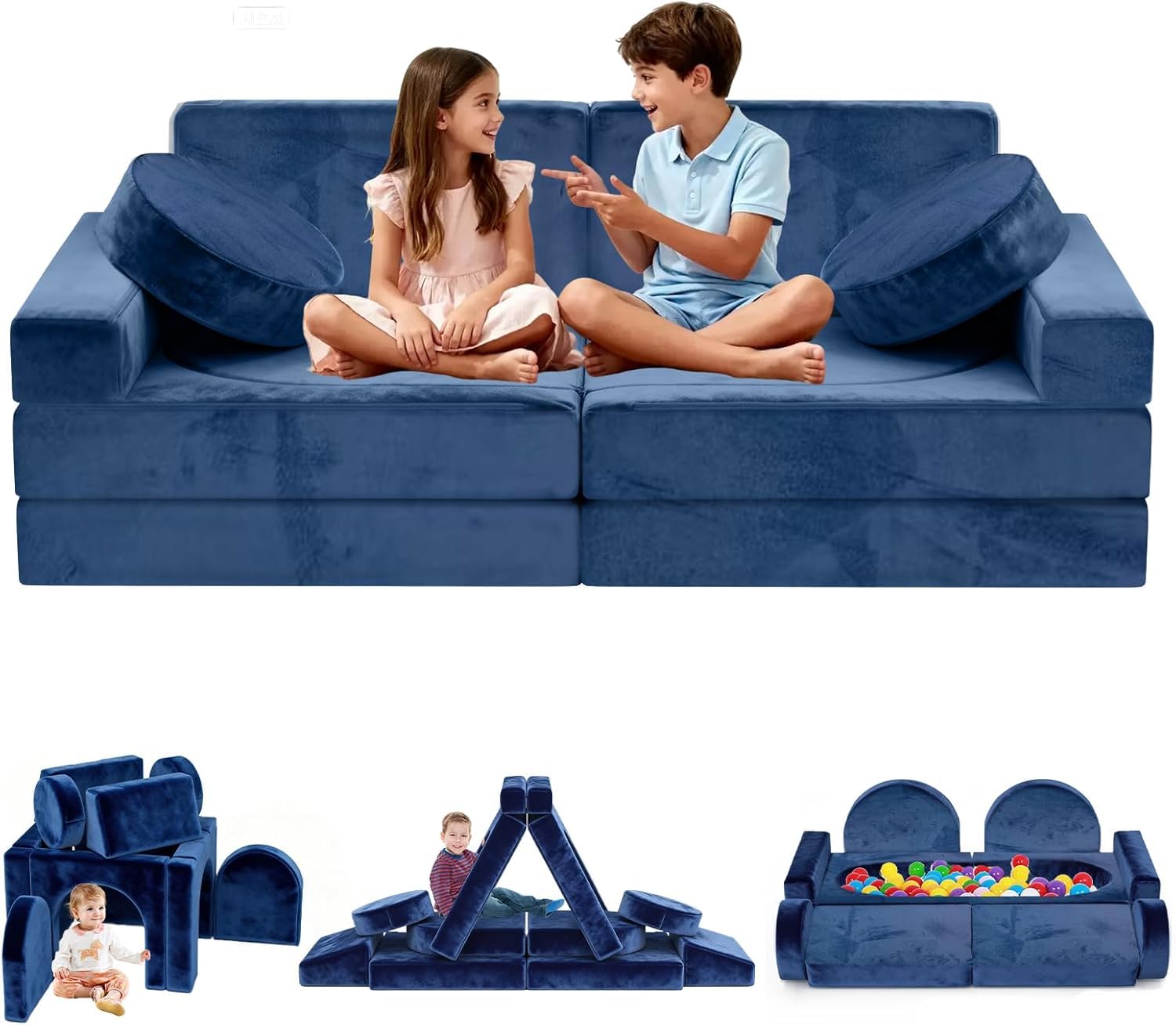 Modulare Spielsofa für Kinder 12-teilig – CPC-zertifiziert, Umbaubare kindersofa, maschinenwaschbares kindercouch, Strapazierfähiges Schaumstoff-Bodenkissen für Kinder, ideal für Schlafzimmer