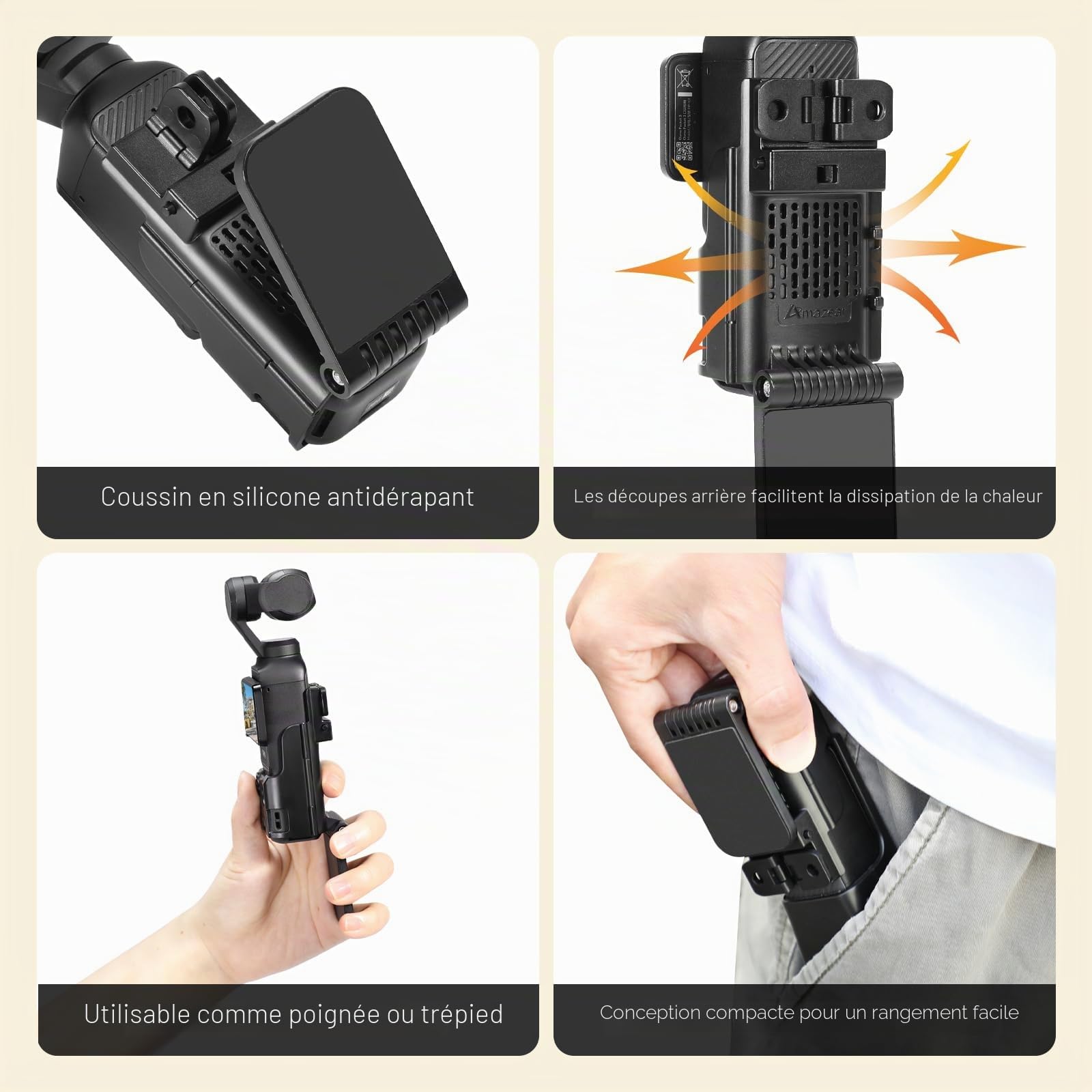AMAZEAR Support magnétique pour DJI Osmo Pocket 4/3, Accessoire Pocket4/3, Adaptateur d'extension magnétique, Support de boîtier à succion Aimant sur Bureau, Surface Verticale, Ajustable à 180°