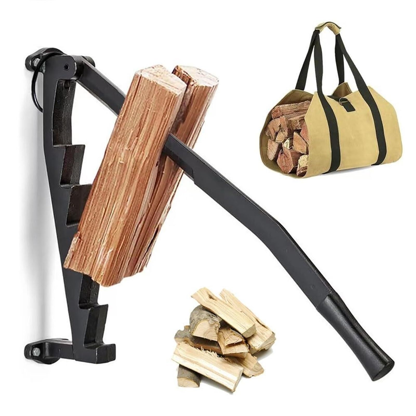 Separador de leña montado en la Pared, Cortador de leña, Bolsa de Lona para Madera con Tornillos, Adecuado para Chimenea, Horno de Pizza, Sauna