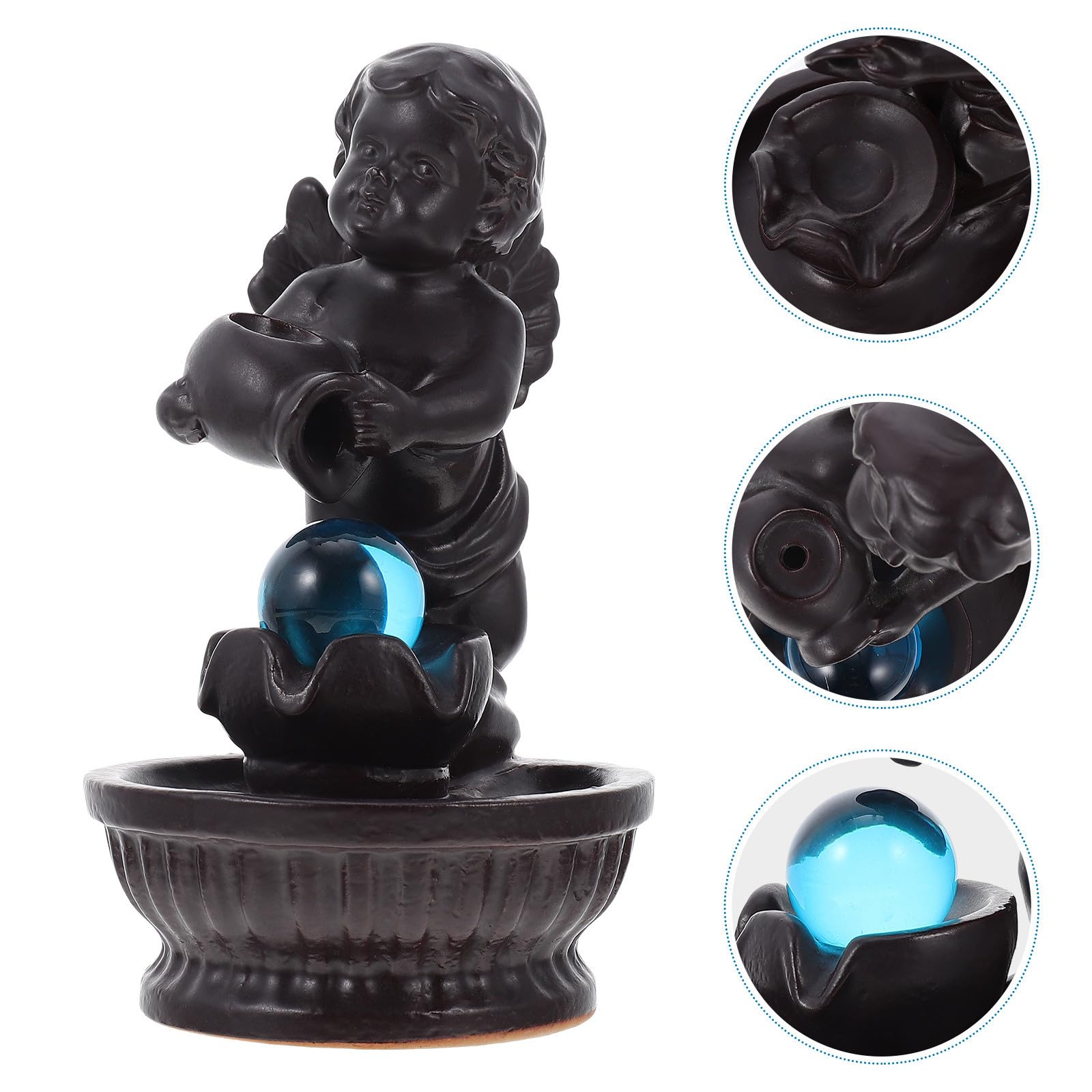 Porta Incensi in Ceramica Angelo Ragazzo Ragazza Stile Cartoon Marrone