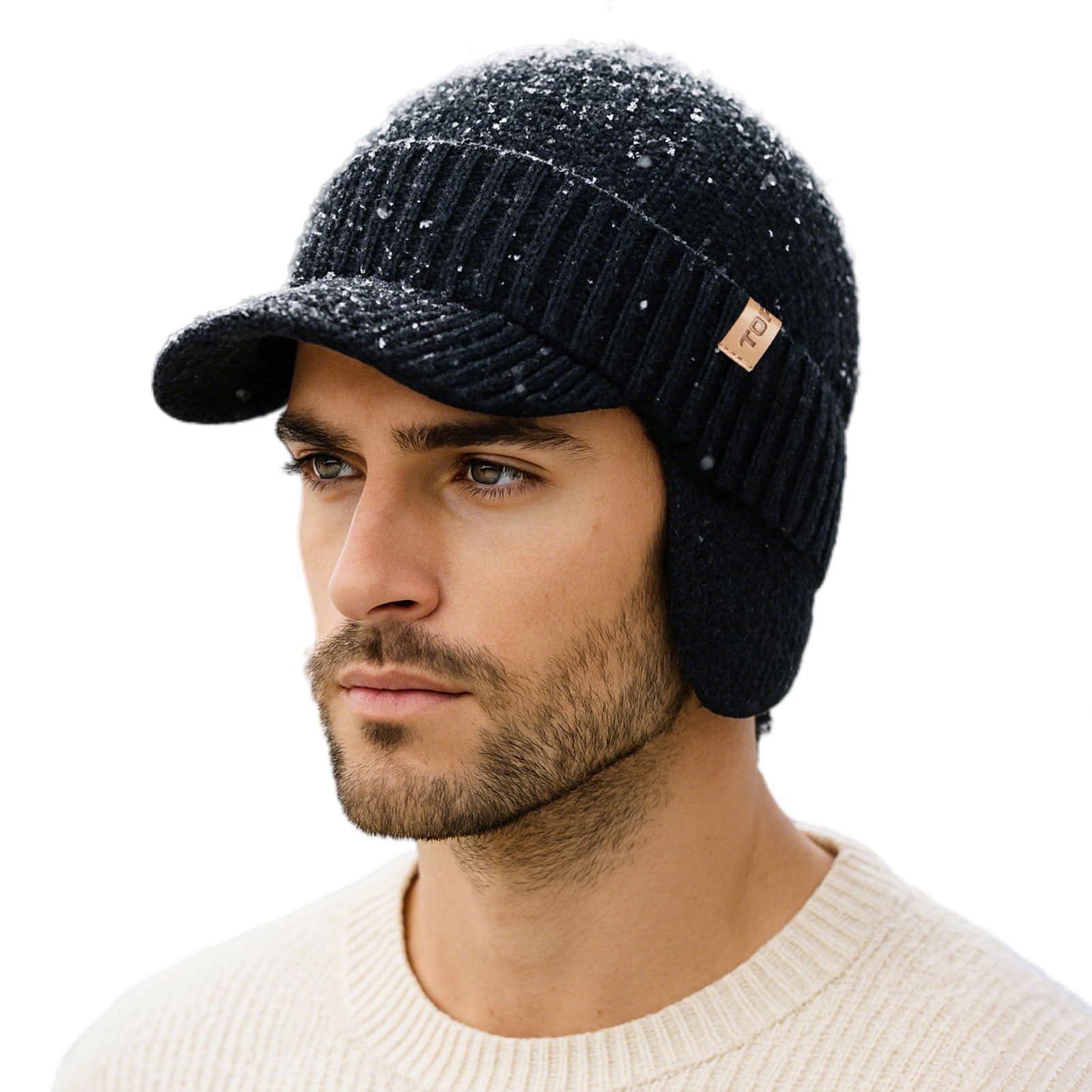 TOP-EX DryKnit™ Berretto impermeabile con visiera in 80% lana merino con paraorecchie invernale caldo foderato in pile Newsboy Baker Boy cappelli per il freddo - Stile unisex 55-66 cm