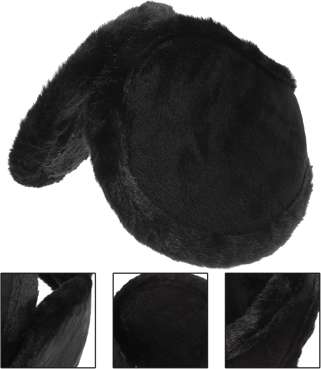 Adjustable Knitted Ear Muffs Black Unisex Winter with Plush Lining