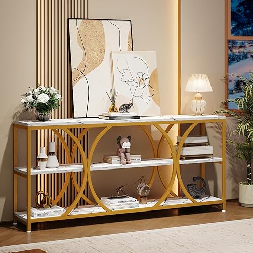 Miniatura 7 de Mesa consola moderna, mesa de entrada extra larga de 70.8 pulgadas con estantes de almacenamiento de 3 niveles para sala de estar, pasillo, entrada,