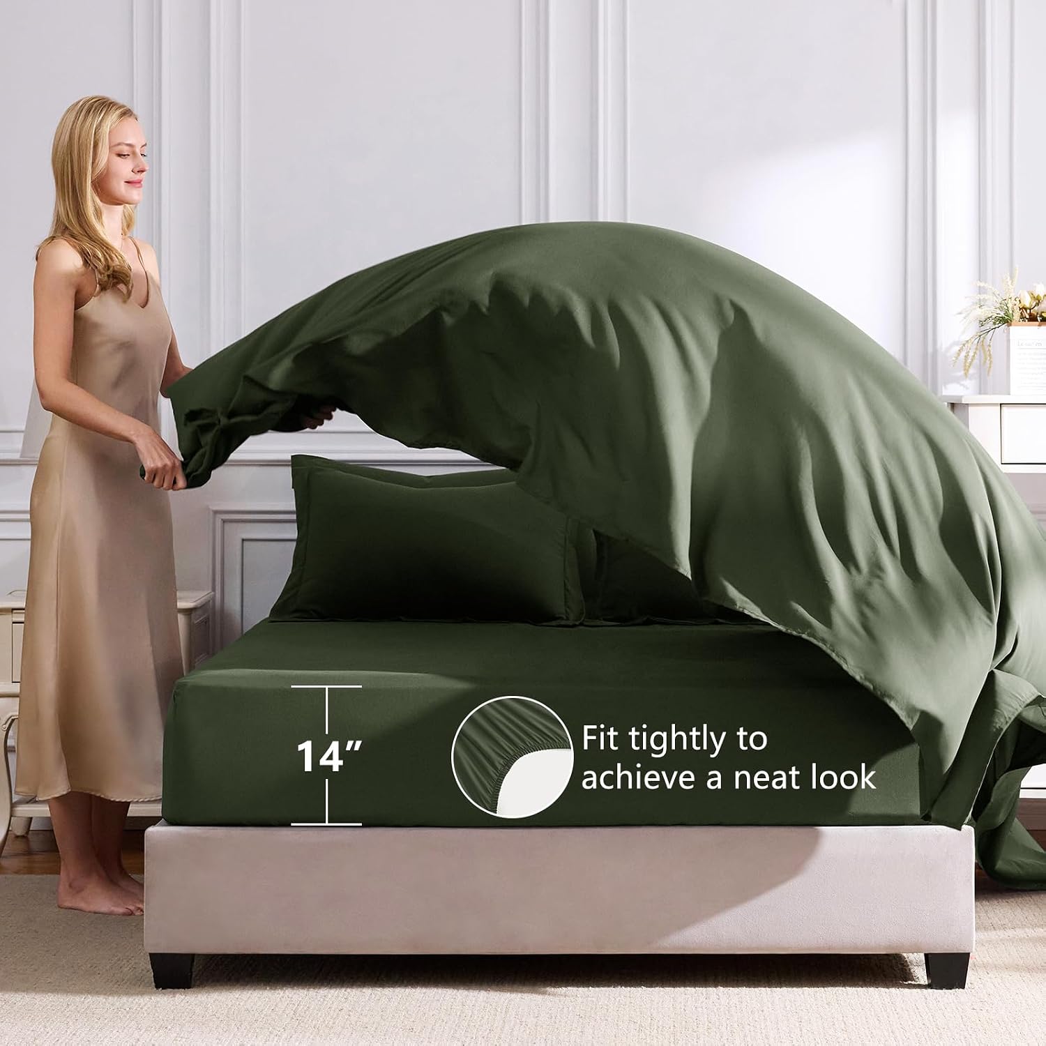 CozyLux Twin XL Comforter Set Dark Green - 5 Pieces Twin Extra Long Bed in a Bag for College Dorm, All Season Bedding Set for Girls and Boys, Soft Bed Set with Comforter, Sheets, Pillowcase & Sham thumbnail