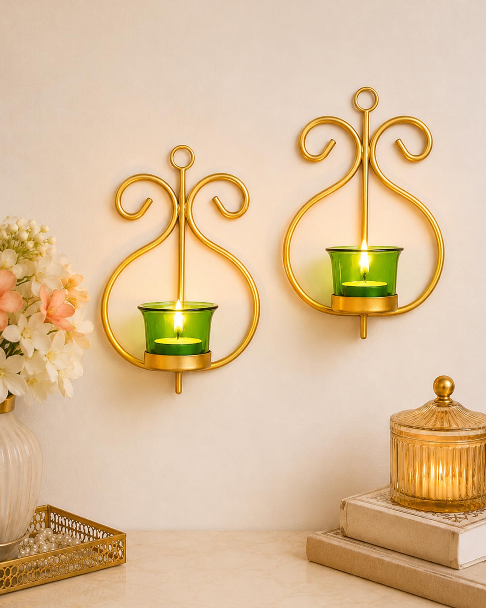 Homesake Diwali Candle Sconces - Set of 2 with Candles -11 Homesake Diwali Candle Sconces - Set of 2 with Candles -11