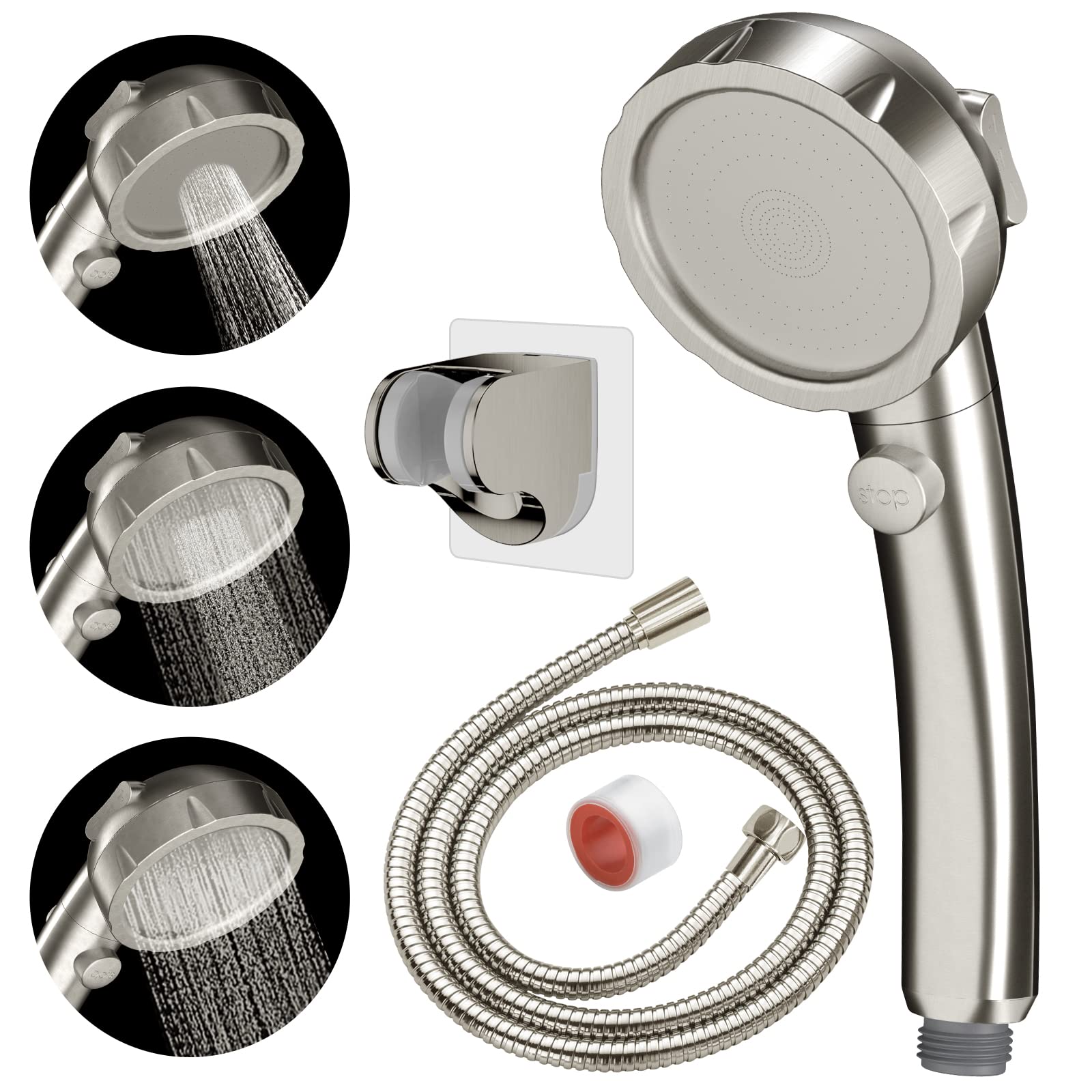 EAARSUO High Pressure Handheld Shower Head, RV Handheld Shower Head with Hose and On Off Switch, Detachable Shower Head with Adjustable Holder (Brushed Nickel)