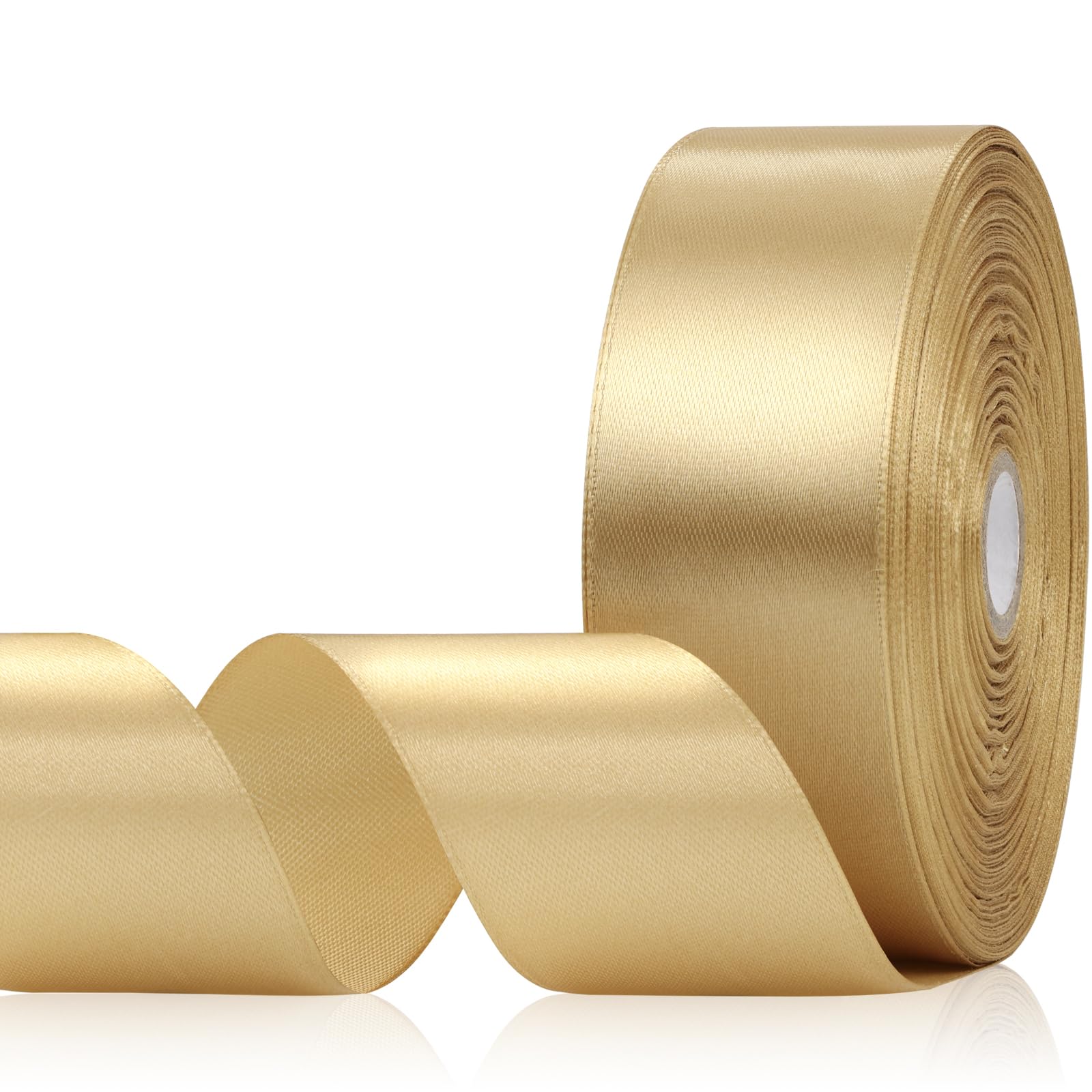 Champagne Gold Ribbon 1-1/2 Inch x 60 Yards, Champagne Gold Satin Ribbon for Crafts, Gift Wrapping, Flower Bouquet, Baby Shower, Birthday, Wedding and Festival Decor