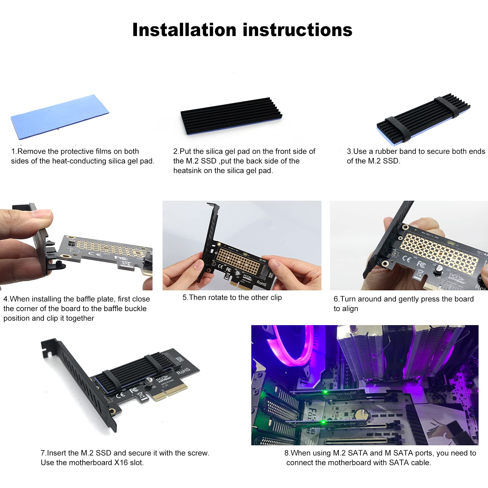 Adaptador M.2 NVME SSD a PCIe 3.0/4.0 x4 con solución de disipador térmico de aluminio compatible con unidades de estado sólido 2280, 2260, 2242, 2230 5