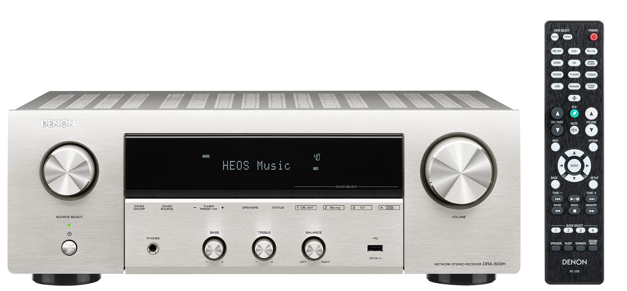 Denon DRA-800H Stereo Receiver & Verstärker, Alexa Kompatibel, 5 HDMI Eingänge, Phono-Eingang, Bluetooth & WLAN, DAB+ Radio, Musikstreaming, AirPlay 2, HEOS Multiroom