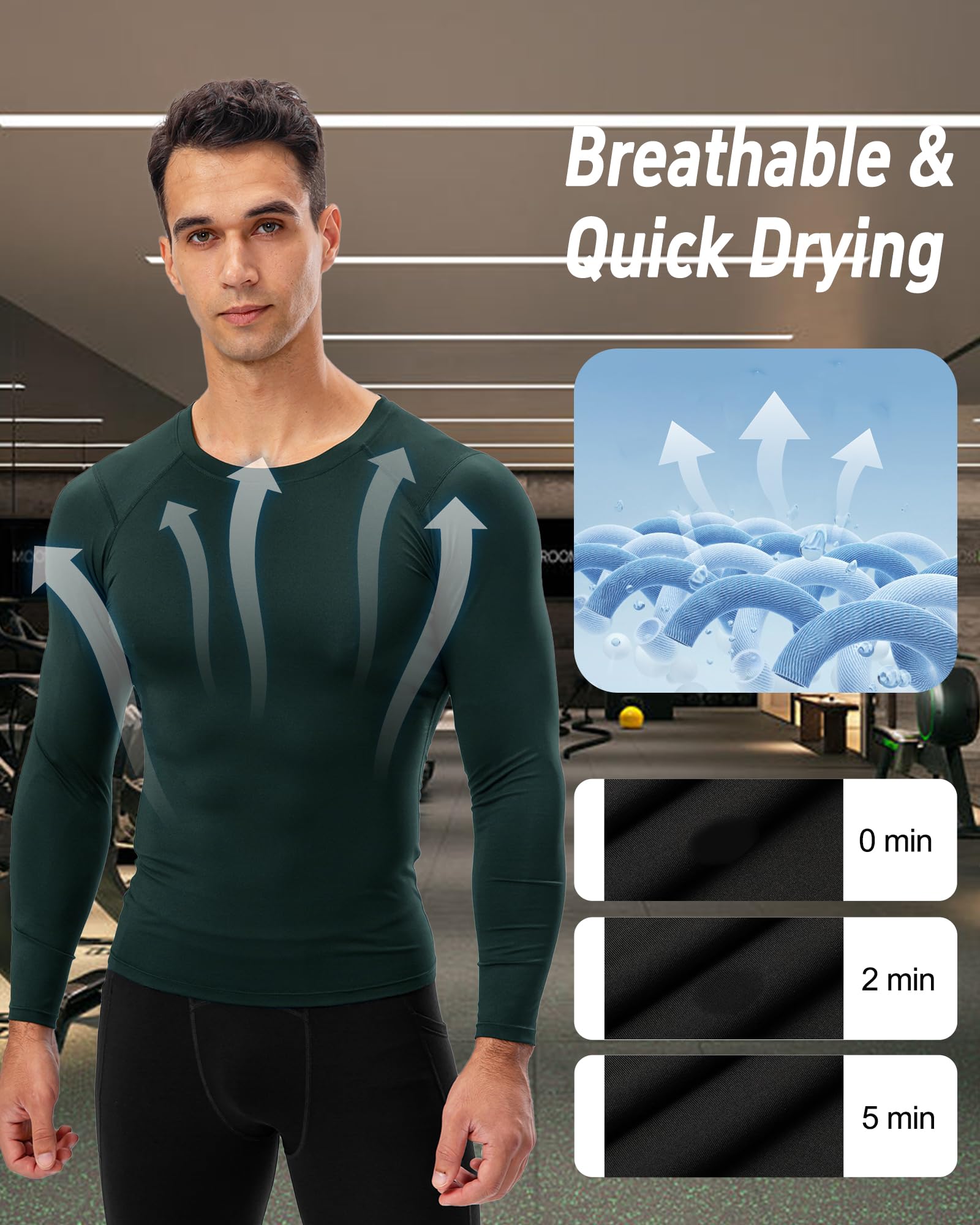 Maillot de compression à manches longues pour homme - Couche de base athlétique pour course à pied, basket-ball, cyclisme