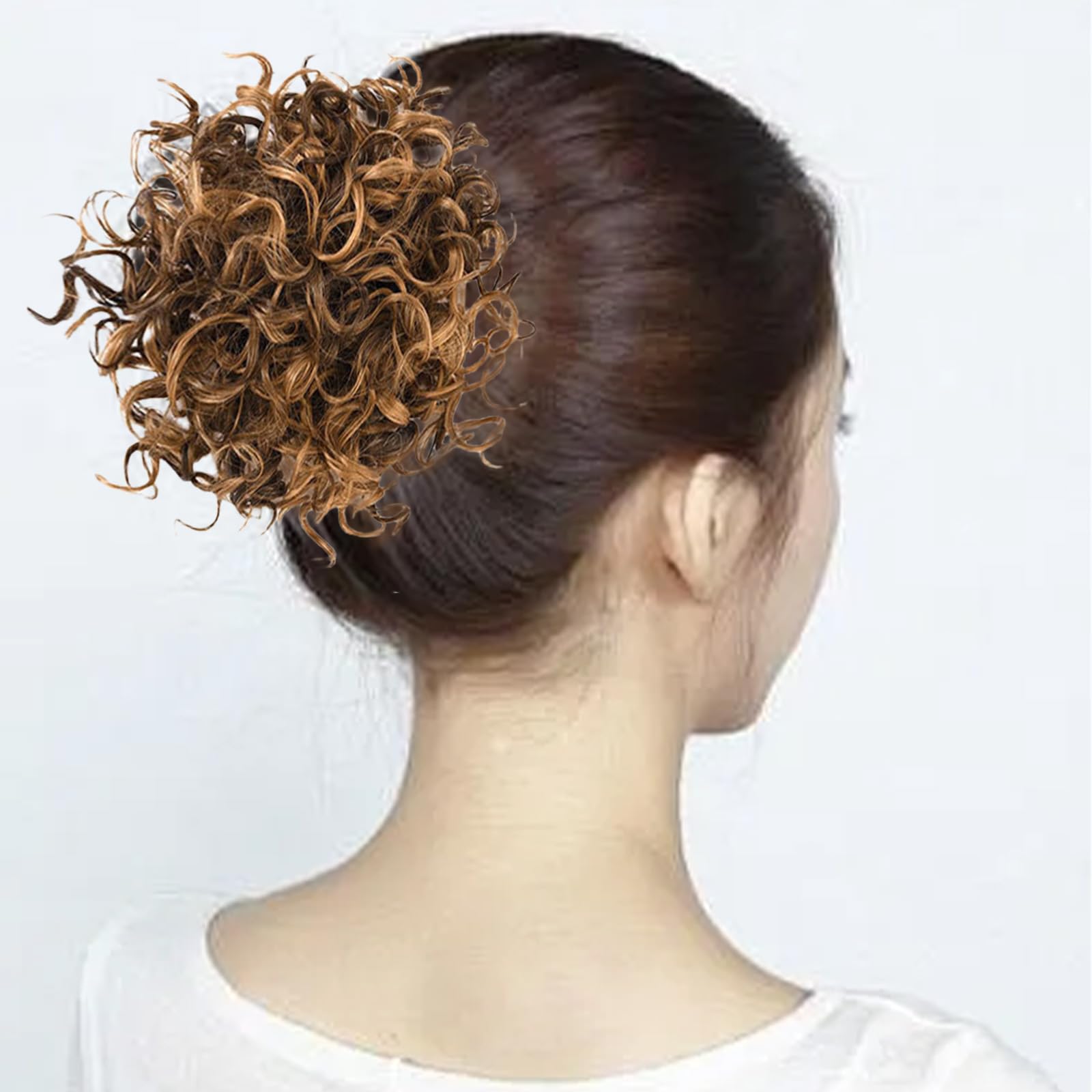 Messy Bun, Short Curly Drawstring ,Extension Loose Bun Hair ,Pieces for Women High Temperature Synthetic Bun Extension 60g Black (T4-27A) - Image 3