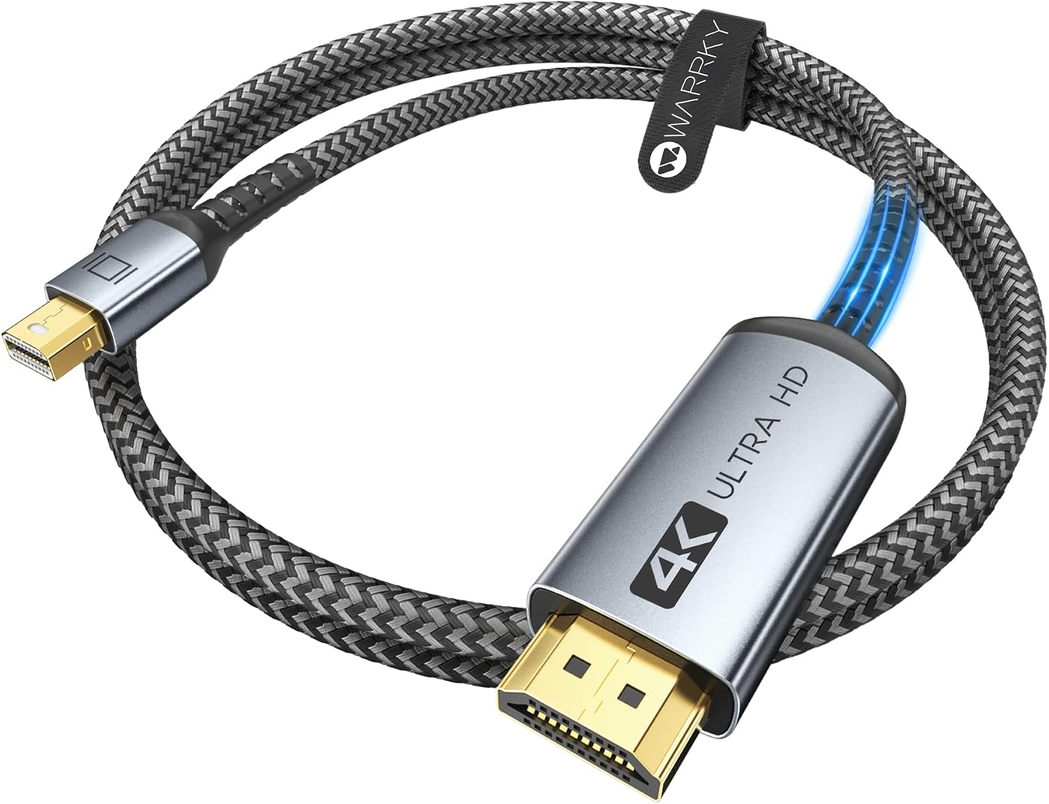 Warrky 4K Mini DisplayPort to HDMI Cable【Aluminum Shell, Nylon Braided】 UHD Thunderbolt to HDMI Cord, Mini DP to HDMI 6.6ft, Compatible for MacBook Air/Pro, Surface Pro/Monitor/TV/Projector More