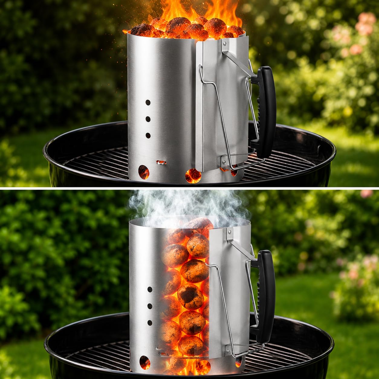 Uniflasy Anzündkamin für Weber 7416 Holzkohlegrill zubehör, 7416 XL 30,5cm | kompakter Grillanzünder mit zwei Griffen, Hochwertiger Grillkohleanzünder aus Edelstahl, Rapidfire Starter, Grillkamin(7416)