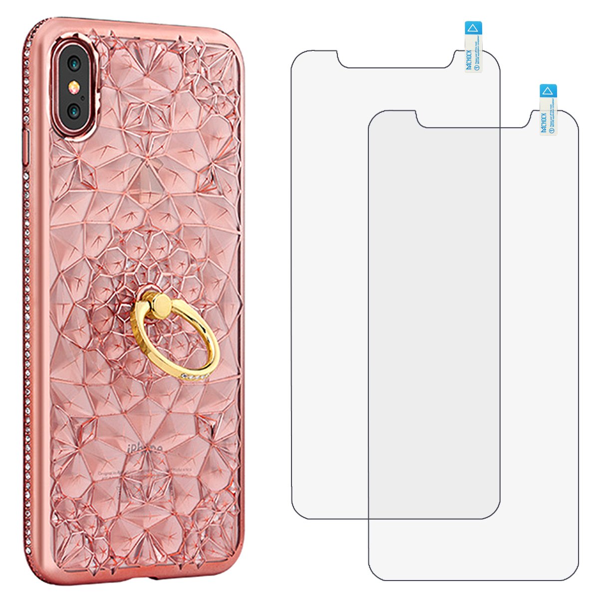 EALAB iphonexcase 3D Diamond iphonex case Finger Buckle for Apple iPhone X Cover Anti Scratch -Shock Absorbing for Apple 5.8" iPhone X/iPhone 10 (Pink)