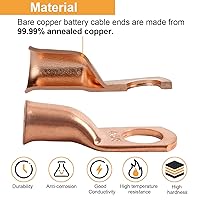 Vista 3 de 1/0 AWG 1/4" Stud (25 piezas), Terminal de Anillo de Batería de Servicio Pesado, Conectores de Calibre 0, Lengüetas de Alambre de Cobre de 1/0