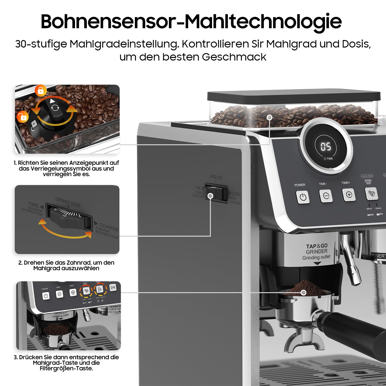 iceagle Macchina per caffè espresso EM653, 2200 W, con ugello professionale per schiumalatte, macchina da caffè con 2 sistemi di riscaldamento, pompa a pressione da 20 bar, 2,7 litri