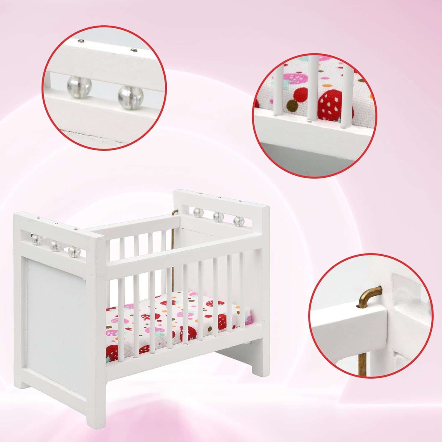 1/12 Miniature Wooden Doll Crib Mini Bed for Dollhouse Bedroom Furniture - Image 4