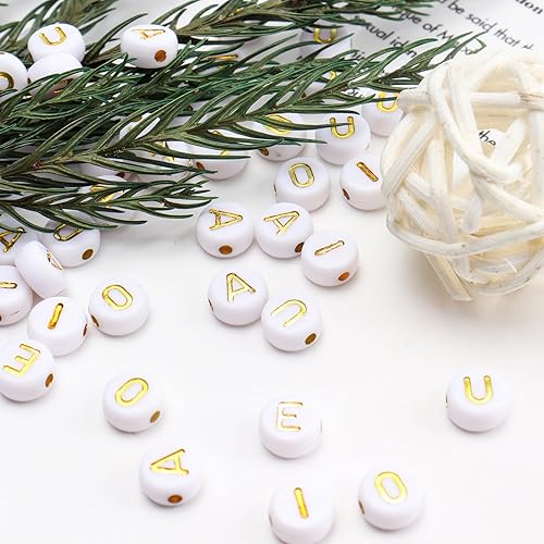 Miniatura 4 de 500 cuentas de letras redondas blancas de 0.157 x 0.276 pulgadas (0.157 x 0.276 in), cuentas del alfabeto, letras A, E I O U, cuentas para hacer