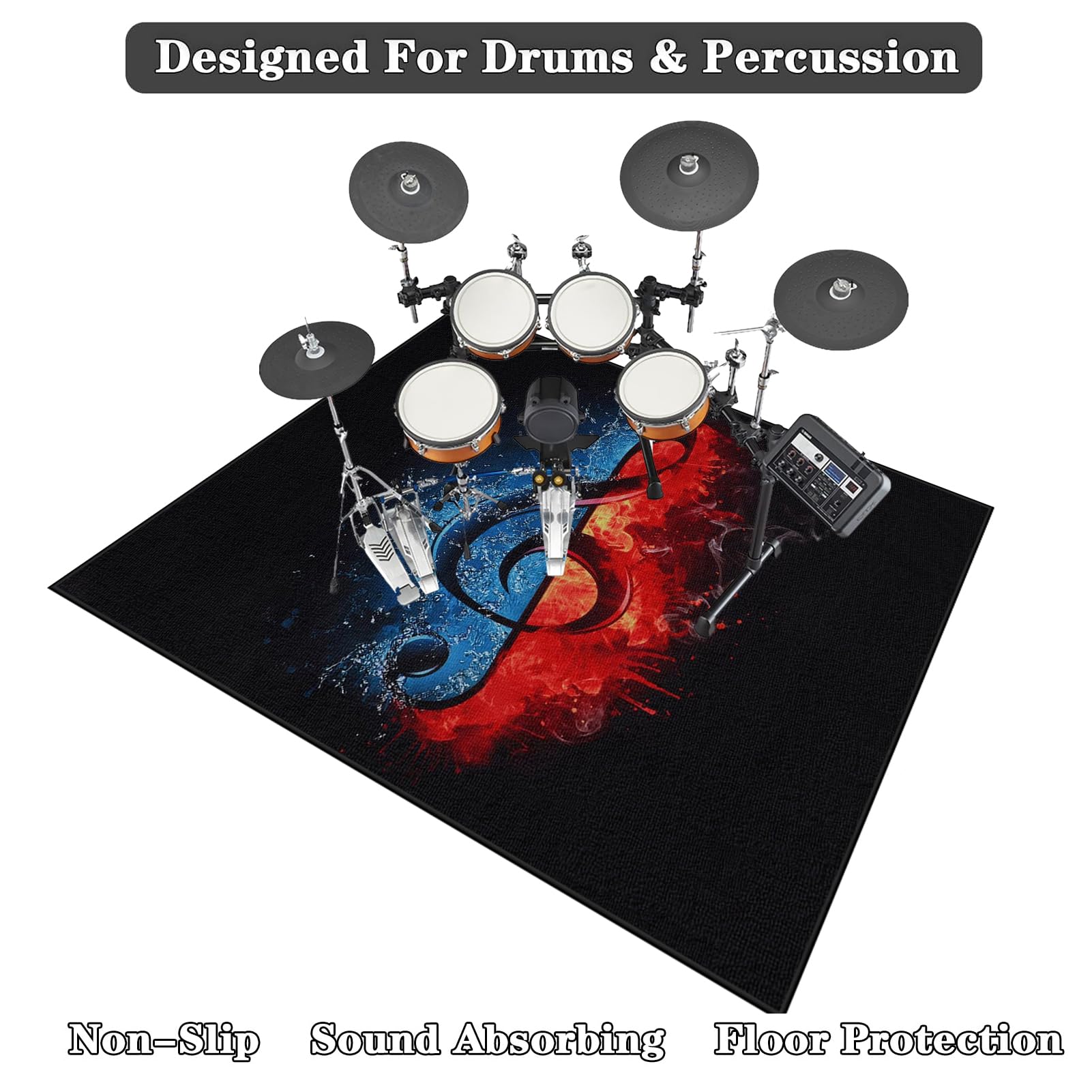 Alfombra de Tambor de insonorización, Kit de Batería de Jazz Electrónico, Alfombra para Bateria Acustica, Alfombras Acusticas Alfombra Bateria, Alfombras para Bombo Caja Alfombrillas 110 x 80 cm