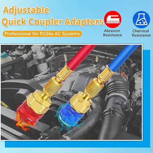 Miniatura 3 de Boltigen Adaptador de acoplador rápido AC R134a con válvulas de acoplador automático R134A y estilo de perforación, adaptadores de tanque para