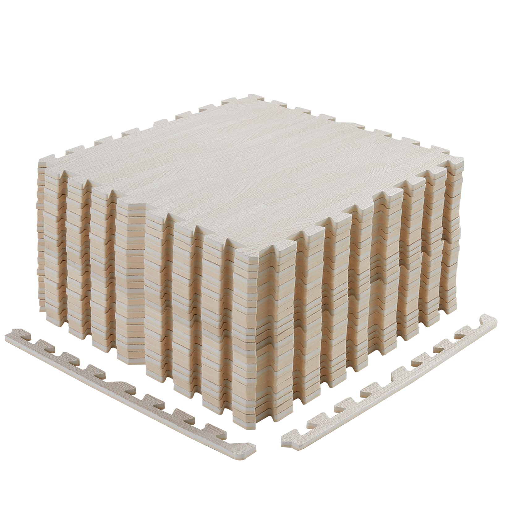 Wisfor Puzzle Exercise mat 12pcs, Interlocking Foam Mats 60×60CM EVA Foam Floor Tiles Extra Thick Gym Flooring Mat Non-Toxic Kids Puzzle Mat Wood Grain Protective Foam Floor Mats (White)