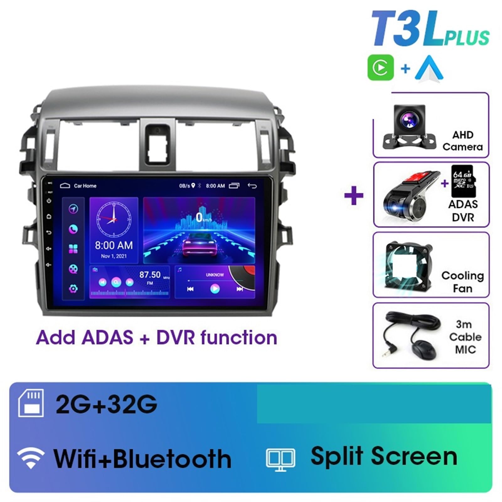 Nawigacja satelitarna Radio Samochodowe Nawigacja GPS Multimedialny Odtwarzacz Wideo Stereo(T3L P-DVR(Carplay))