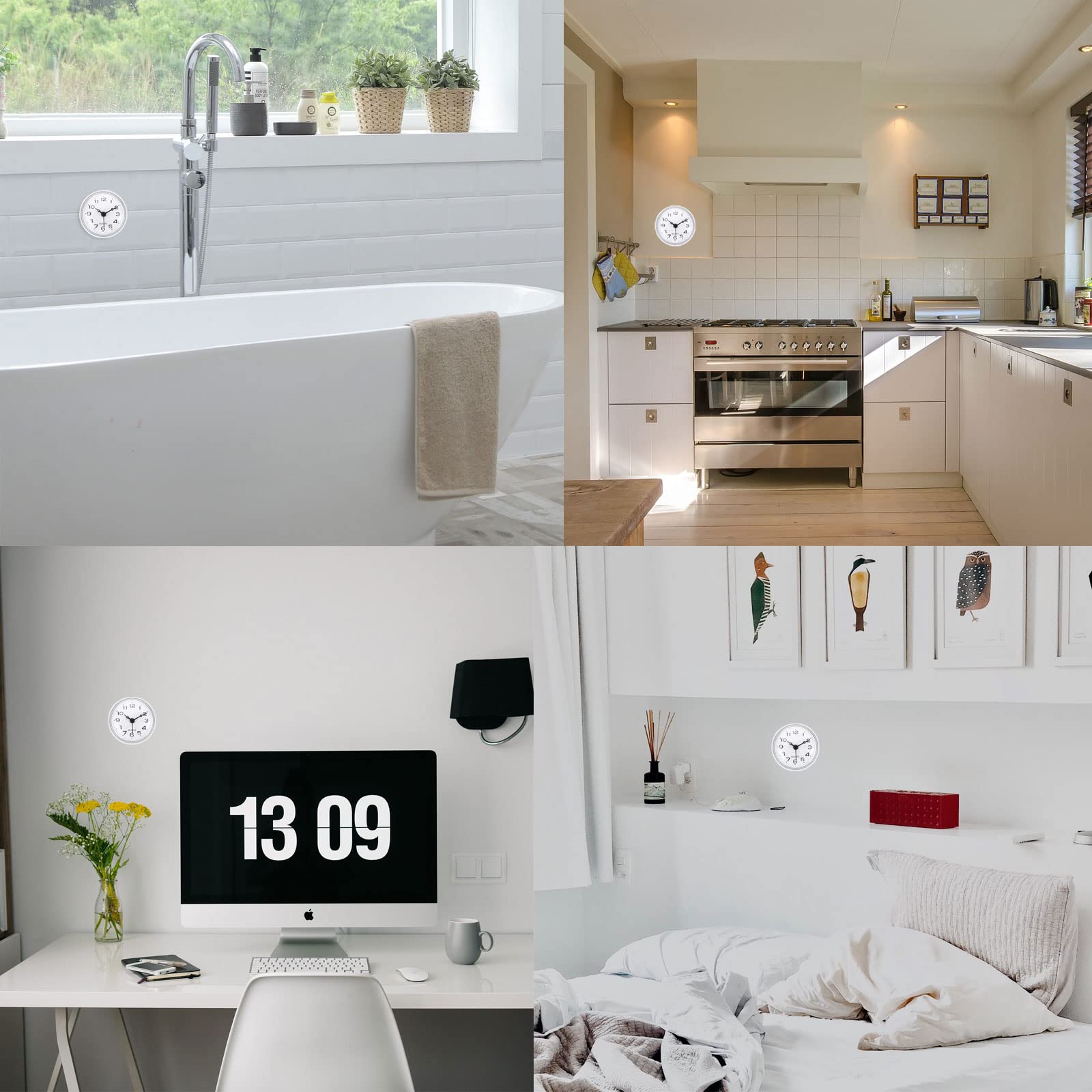 PATIKIL Impermeabile Bagno Orologio, Mini Rotondo Parete Orologi con Aspirazione Coppa per Doccia Cucina Casa Decorazione, Bianco