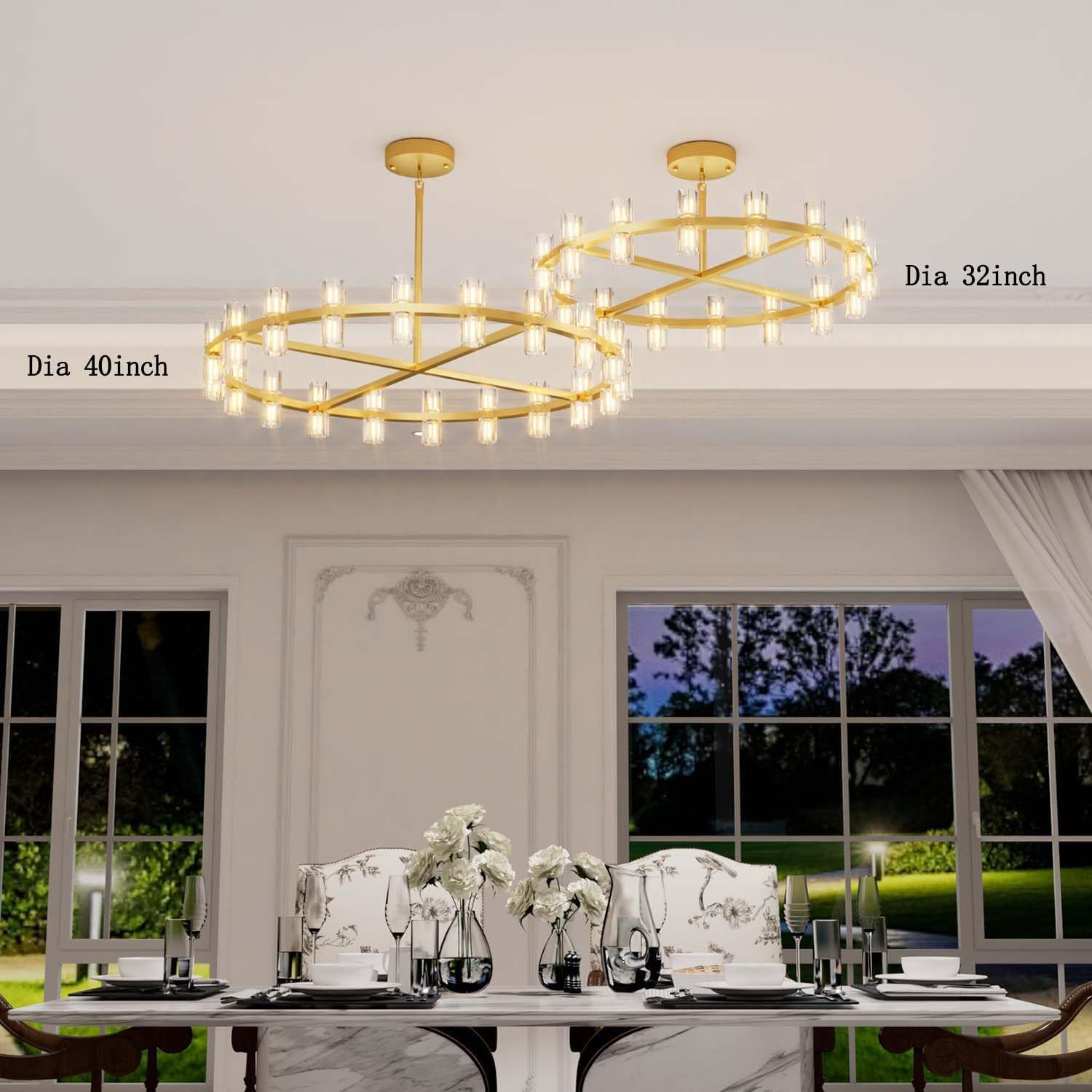 D32 Gold Wagon Wheel Chandeliers Modern 32-Lights Gold Round Chandelier Glass Chandeliers for Dining Room,Living Room Vintage Chandelier