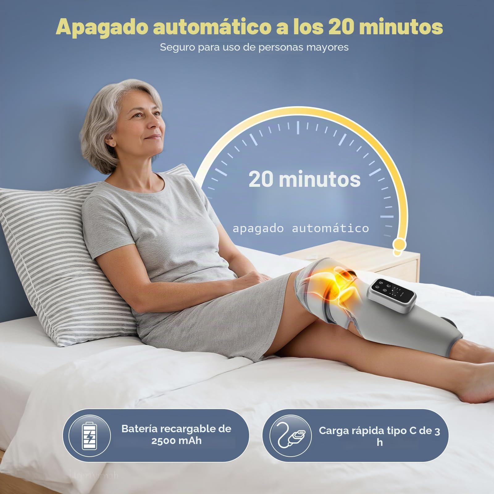 2 in1 masajeador piernas，Correas ajustables de 360°, 3 modos de masaje y 3 niveles de calor，presoterapia en casa Cobertura completa de rodillas y pantorrillas presoterapia piernas para casa