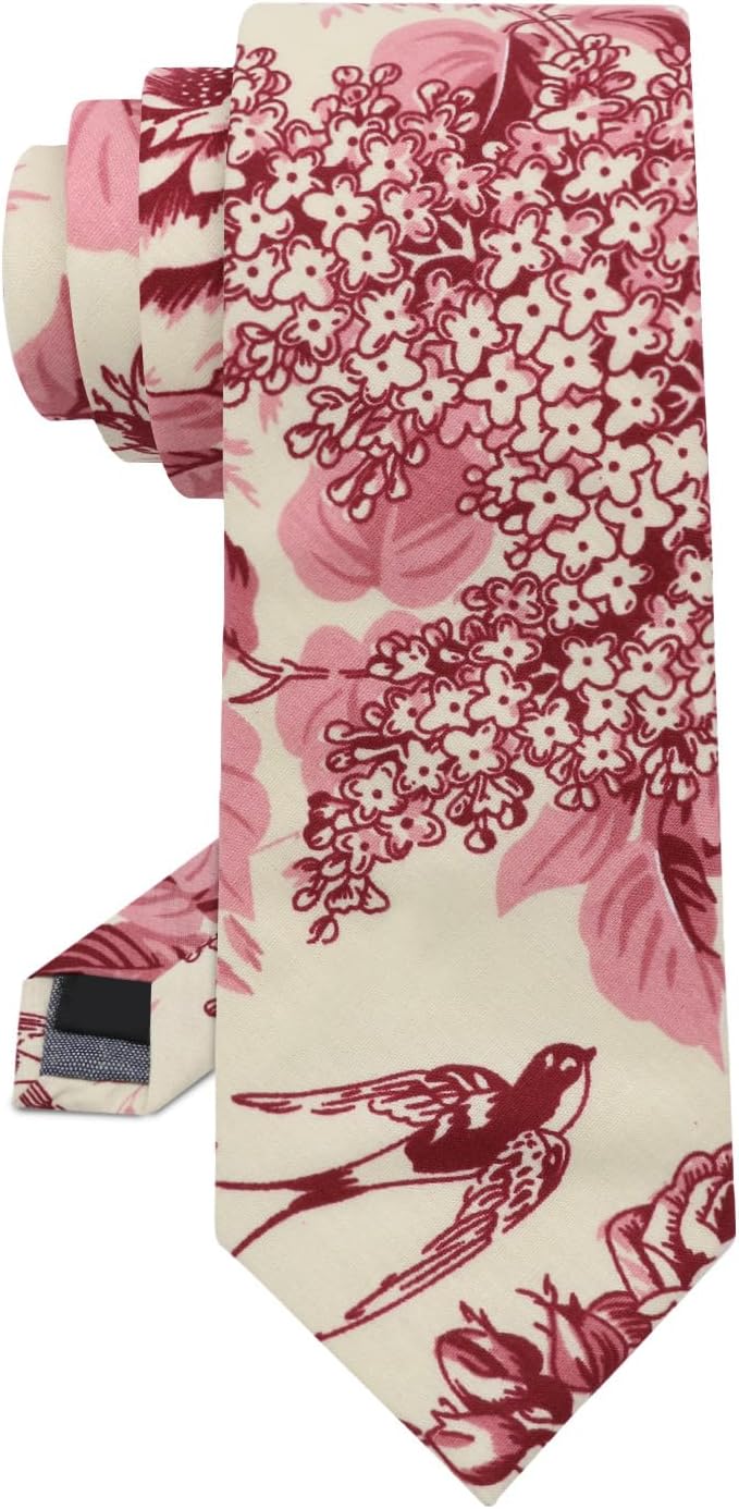 Mens Cotton Floral Ties 2.56" Skinny Print Flower Necktie for Wedding