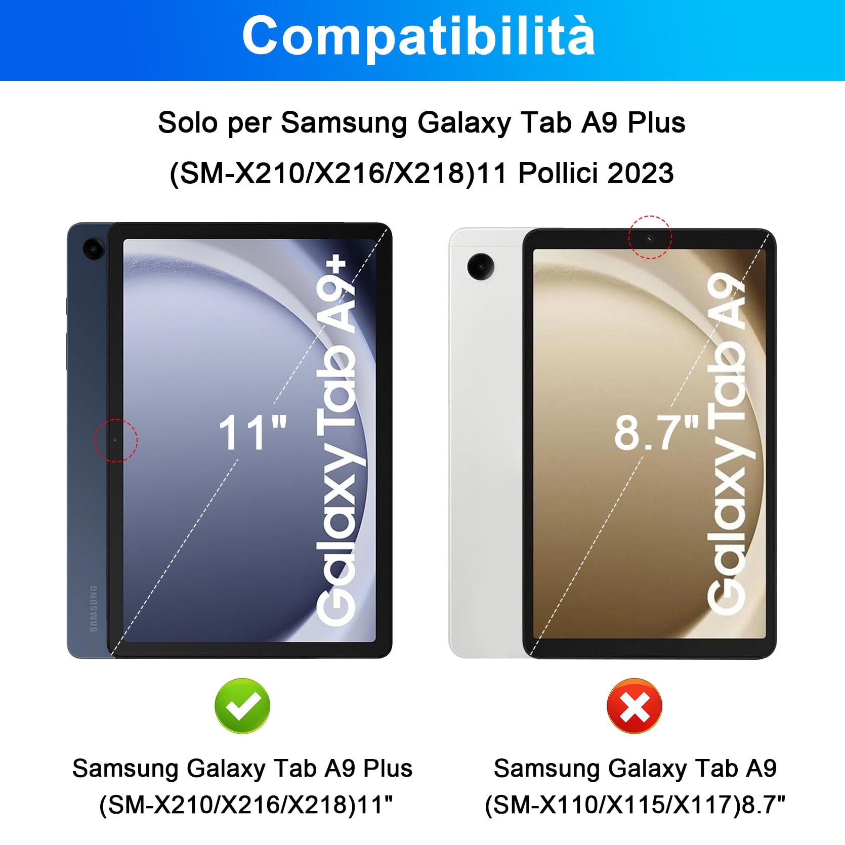 SAMSUNG Custodia con Tastiera Retroilluminata per Galaxy Tab A9 Plus 11" (SM-X210/X215/X216/X218), Layout Italiano, Cover con Tastiera Rimovibile, Nero