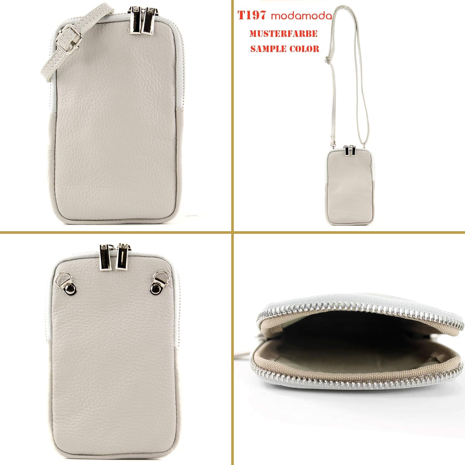 modamoda de T197 Italian Leather Shoulder Bag, Mobile Phone Bag, Small Pastel Purple