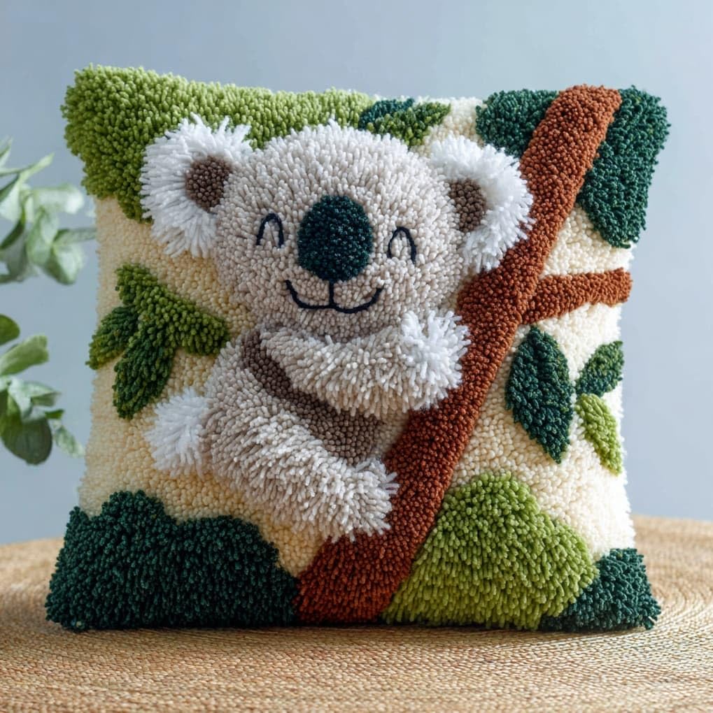 WallustrioaW Latch Hook Pillowcase Cushion Kits,Koala Animals