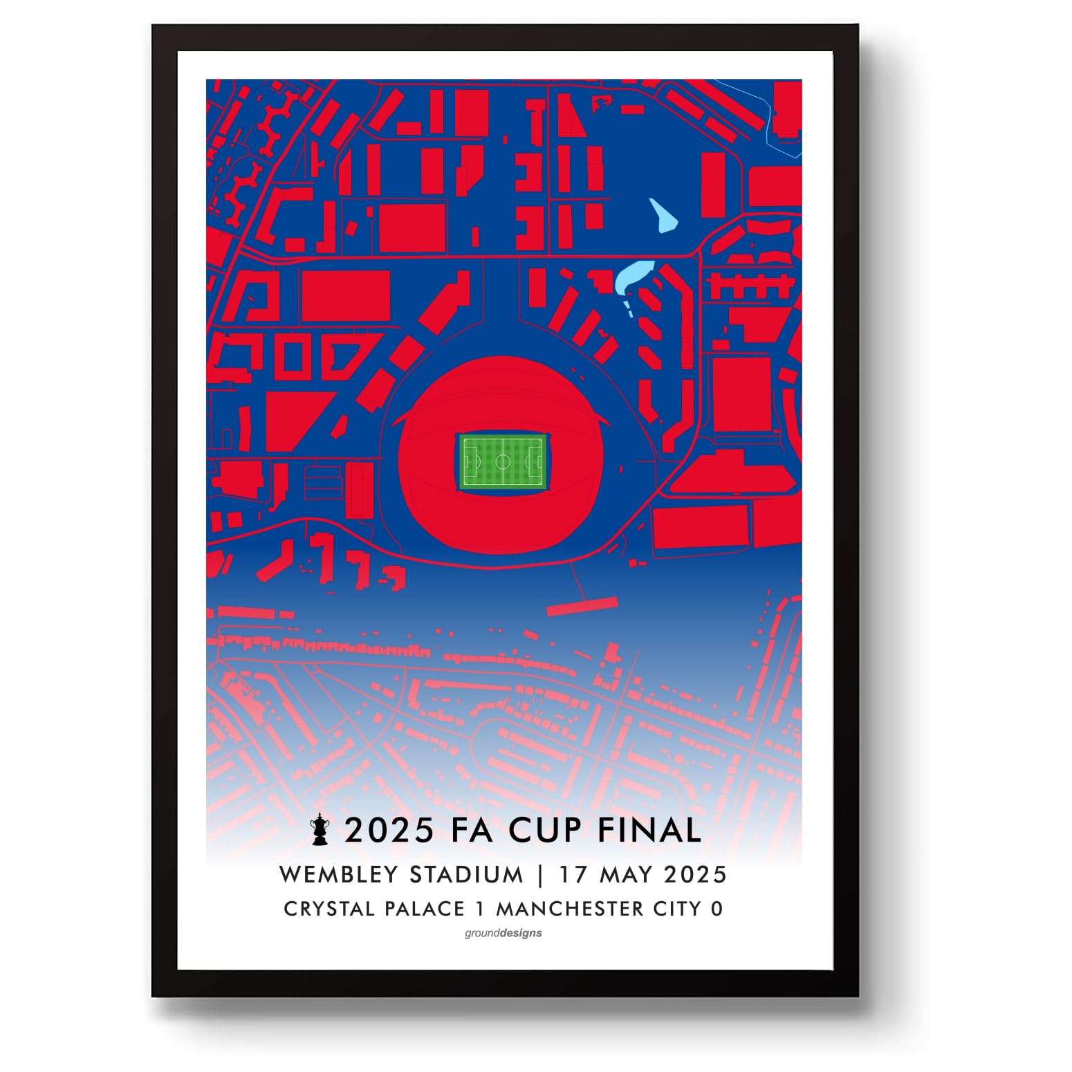 Grounddesigns Men's Red And Blue Crystal Palace 2025 Fa Cup Winners Football Gift Wembley Stadium Map Unframed A3 Art Print Cpfc