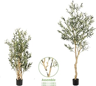Realead 6ft Faux Olive Tree, Tall Olive Tree Plants, Fake Potted Olive Silk Tree, Artificial Olive Trees for Modern Home Office Living Room Floor Decor Indoor