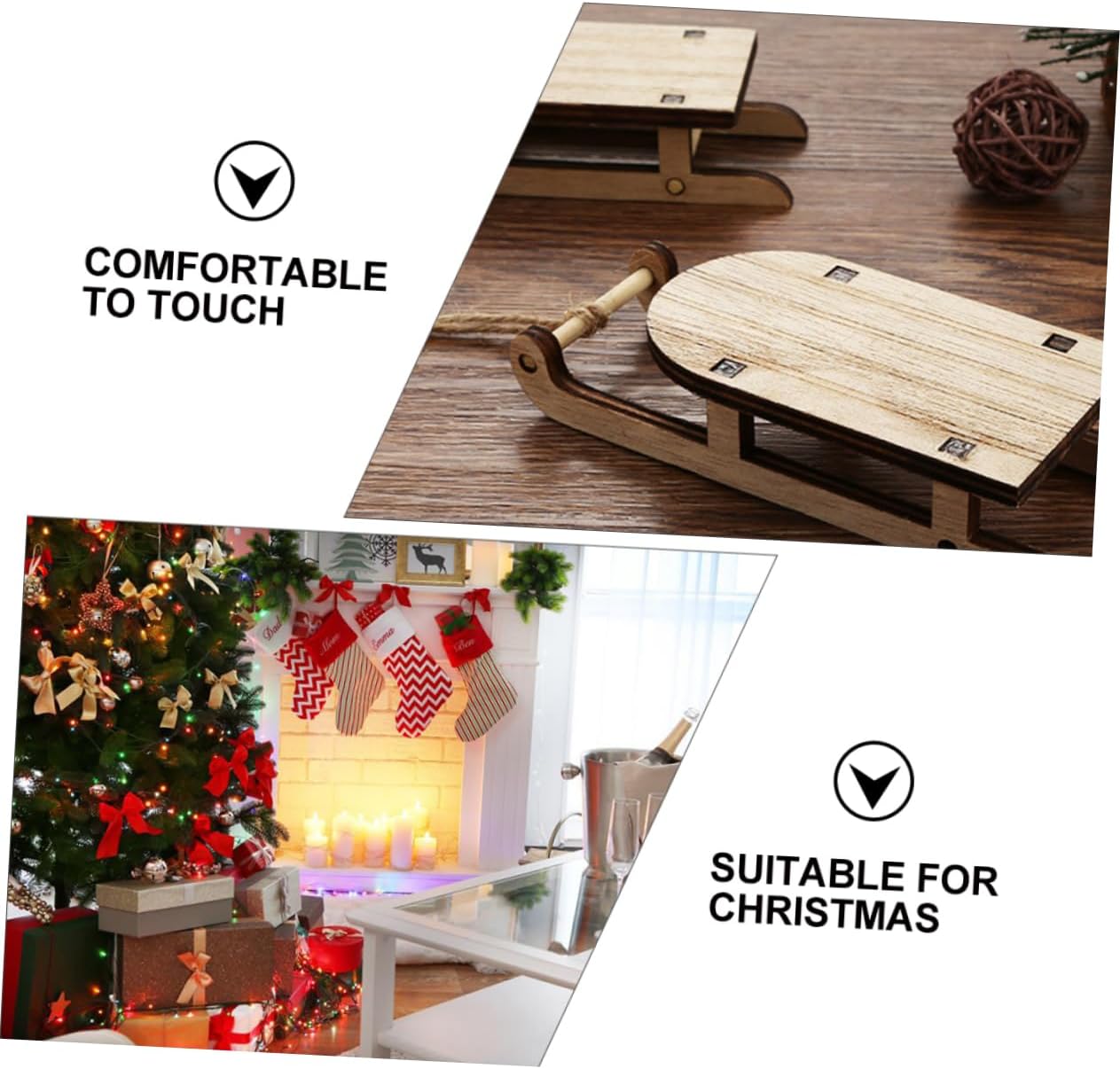 3pcs Mini Wood Sleigh Tabletop Ornament Wood Xmas Decor