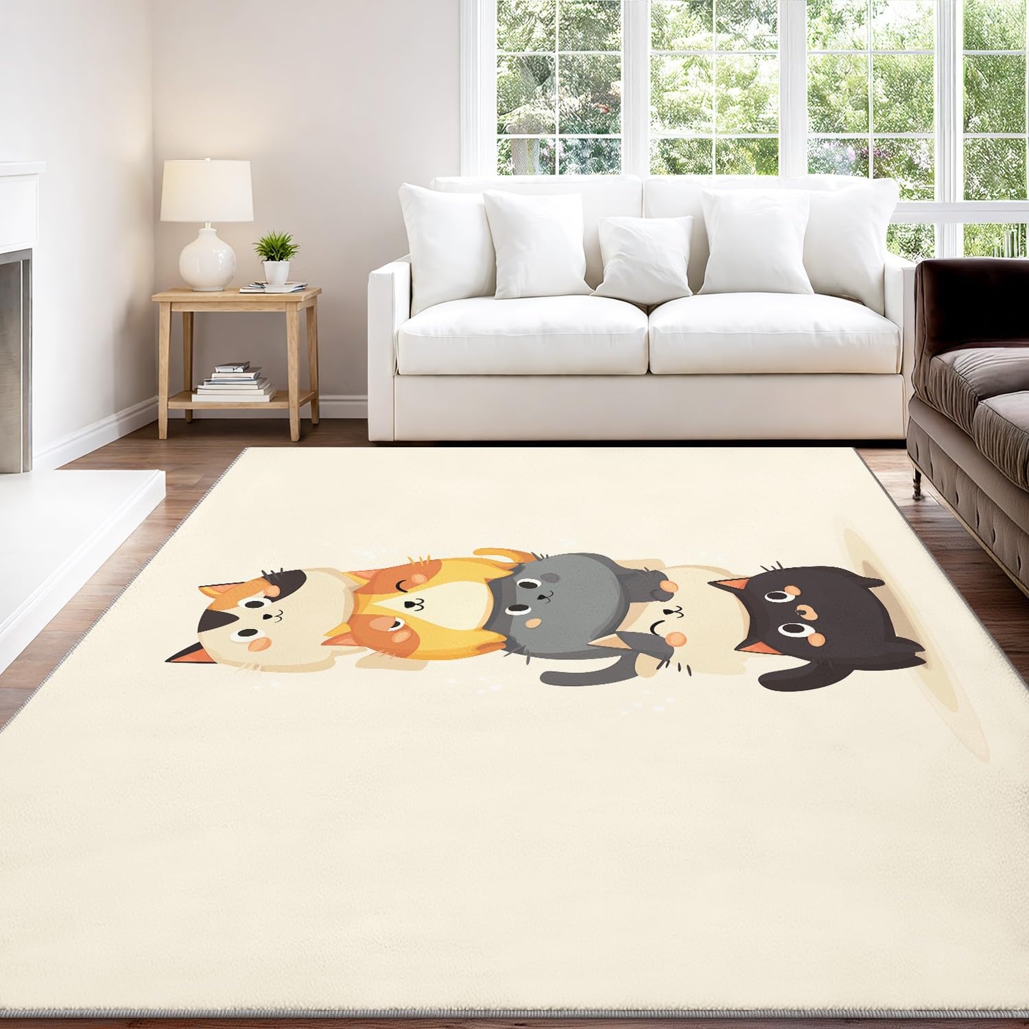 Dywan do salonu z krótkim włosiem kreskówkowy zabawny dynamiczny kojący śliczne i ciepłe zwierzęta kotów; miękki miękki puszysty dywan 40 x 60 cm, antypoślizgowy, sypialnia, dywan nie traci włosia