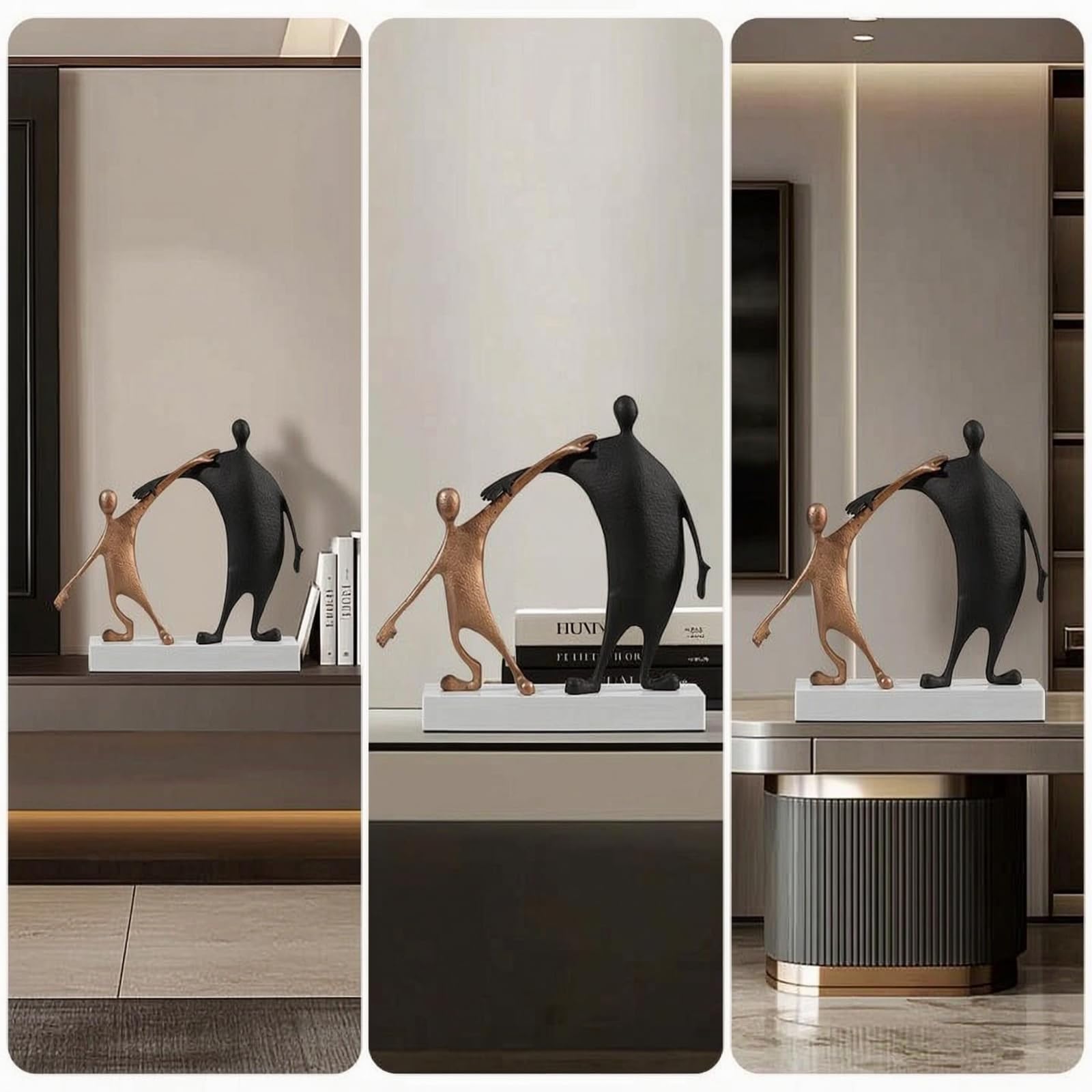 Estatua No Representativa con Base Mármol Dorado y Negro Escultura No Representativa Figura Humana para Salón, Recibidor