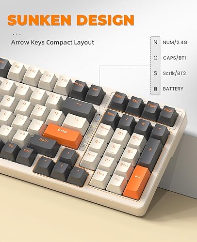 Miniatura 7 de MAGIC-REFINER Teclado mecánico inalámbrico RK96, modo dual 2.4GBT5.0 receptor 2 en 1, 100 teclas intercambiables en caliente, interruptores rojos