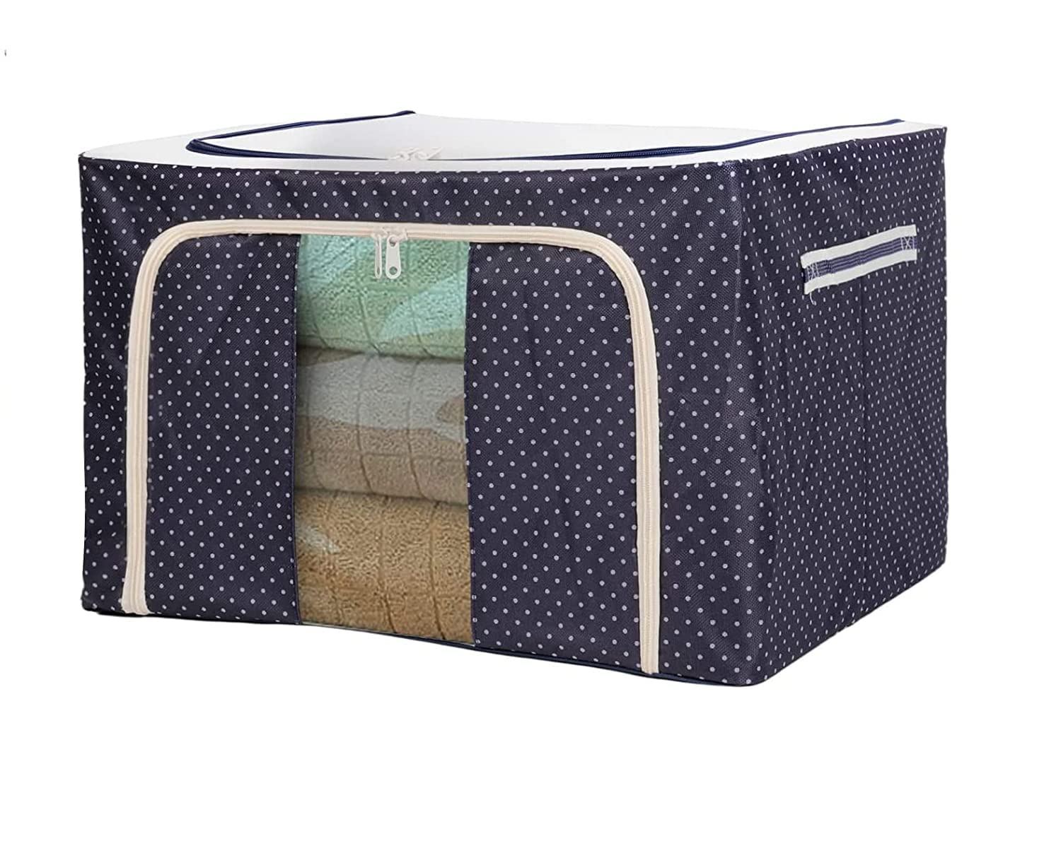 Smitex Clothes Storage Bags Organizer Container 66L Foldable Metal Frame Basket with Clear Window & Carry Handles & Sturdy Zipper for Closet,Bedding (1)-image-30