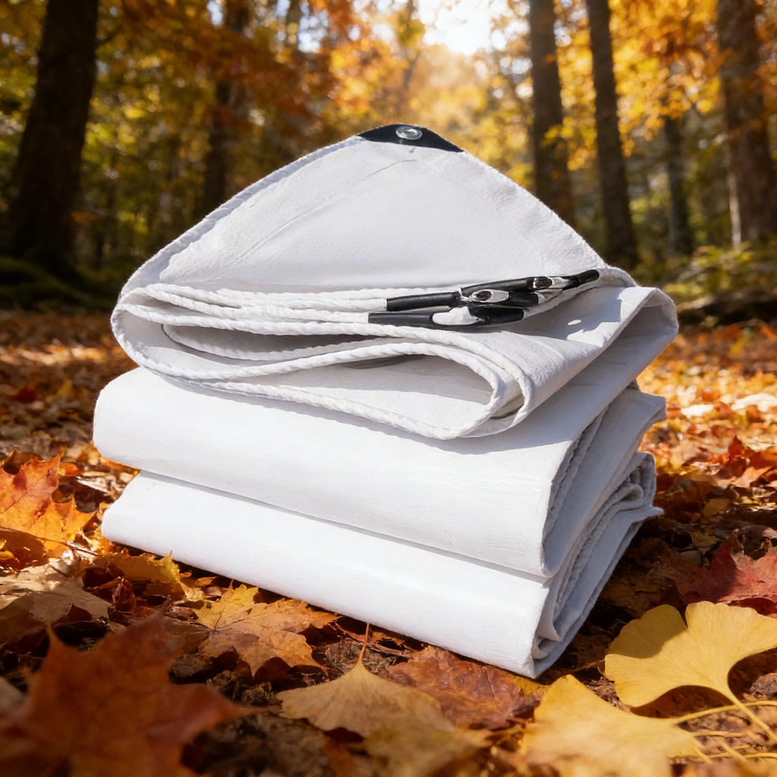 Lona impermeable 160x470 cm blanca con ojales y esquinas reforzadas para exterior