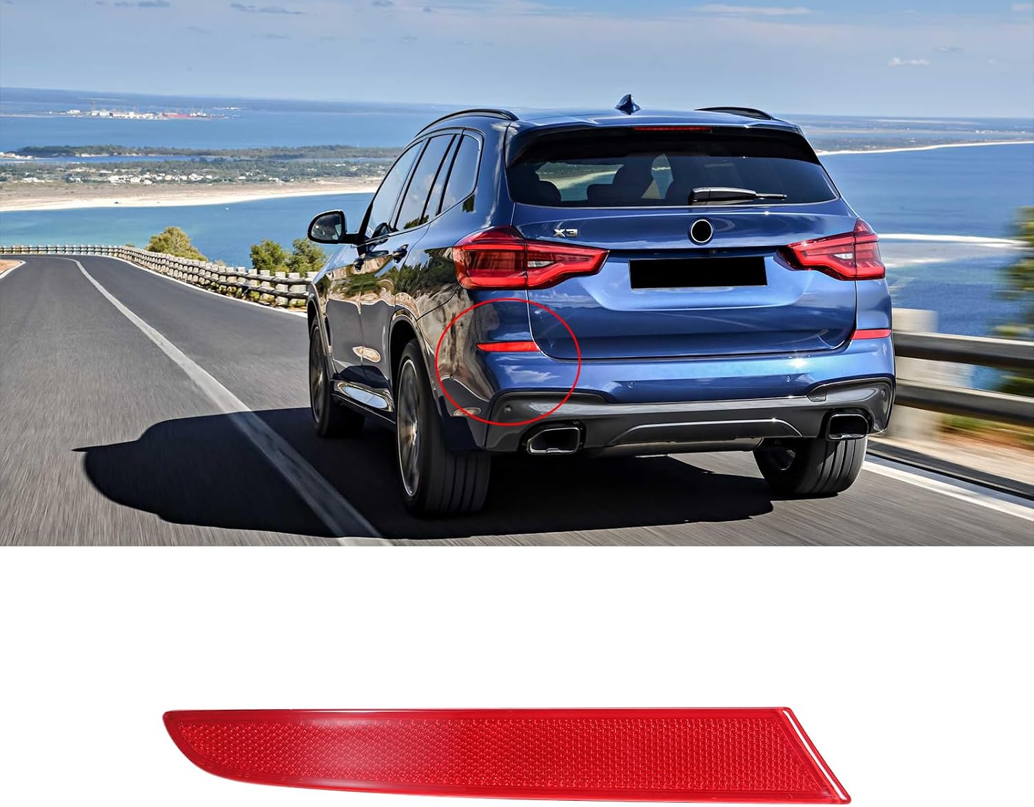 Rear Left Bumper Reflector Light LED Driver Side Red Trim Compatible with BMW X3 M 2016-2019 (Replaces 63147857003)