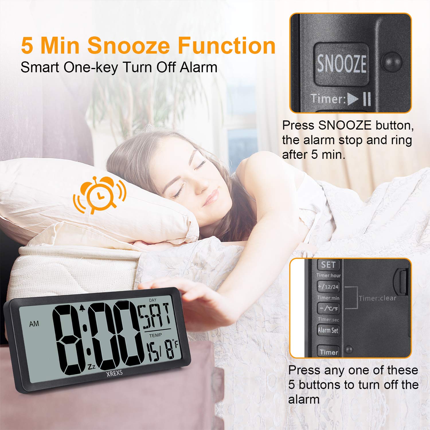 XREXS Large Digital Wall Clock, 13.46'' Large LCD Display Wall Digital