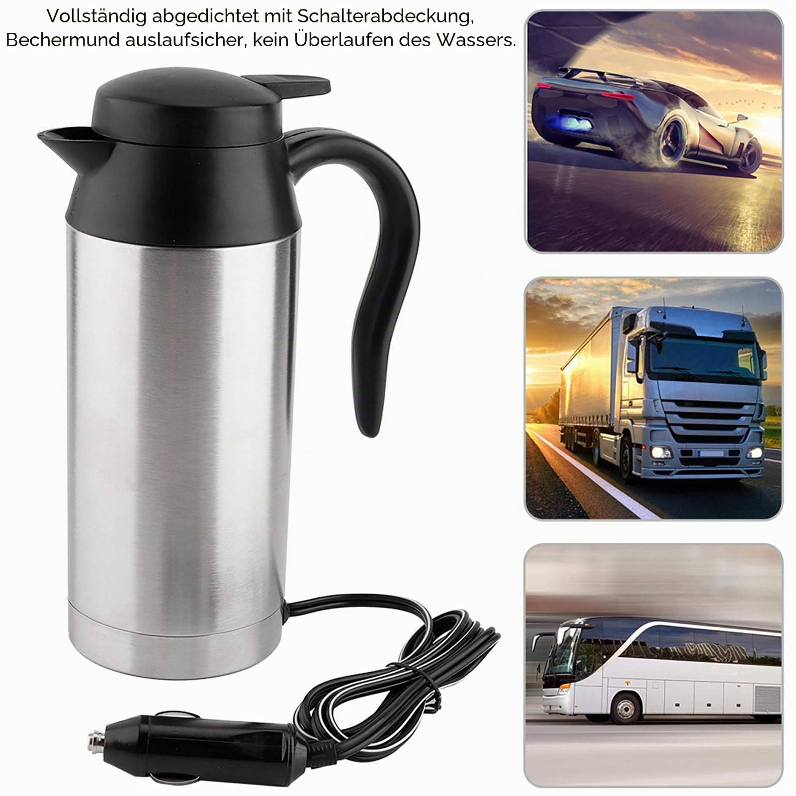Auto Elektro beheizter Wasserkocher Stahlflaschenbecher 12V 750ML Edelstahl