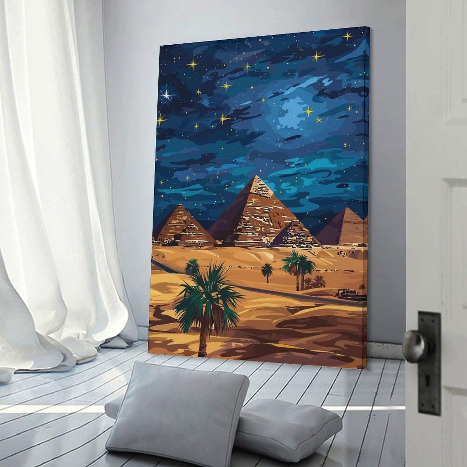 Junmoney Egyptian Pyramids at Night Wall Art Print, 24x36inch(60x90cm), for Workspace Walls, Study Corners Or Bedrooms, A Smart Decor Choice for Study Walls