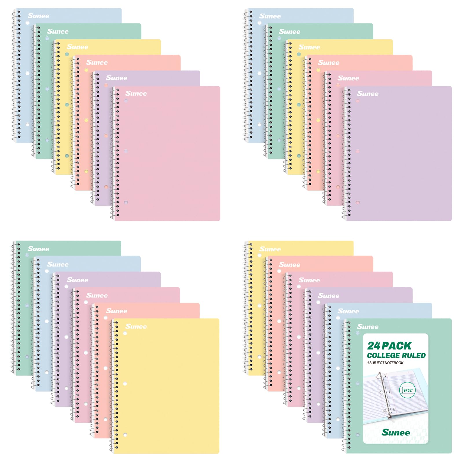 SUNEE Spiral Notebooks, 24 Pack, Pastel Colors