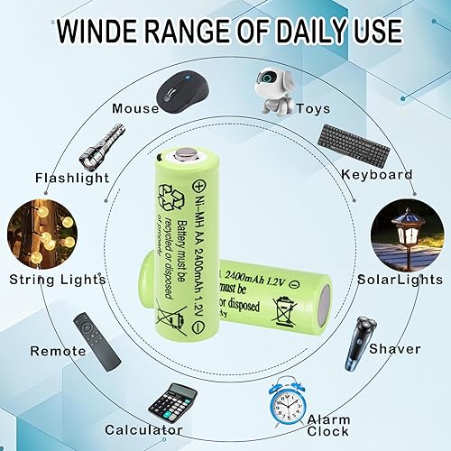 Miniatura 4 de Baterías recargables de alta capacidad de 1.2 V, tamaño AA, 2400 mAh, batería NiMH de baja autodescarga para luces solares al aire libre, luz de